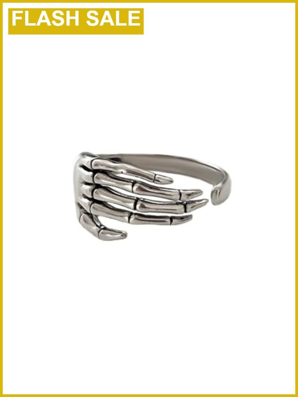 S925 Sterling Silver Plated Skull Hand Open Band Ring Adjustable Gothic Unisex